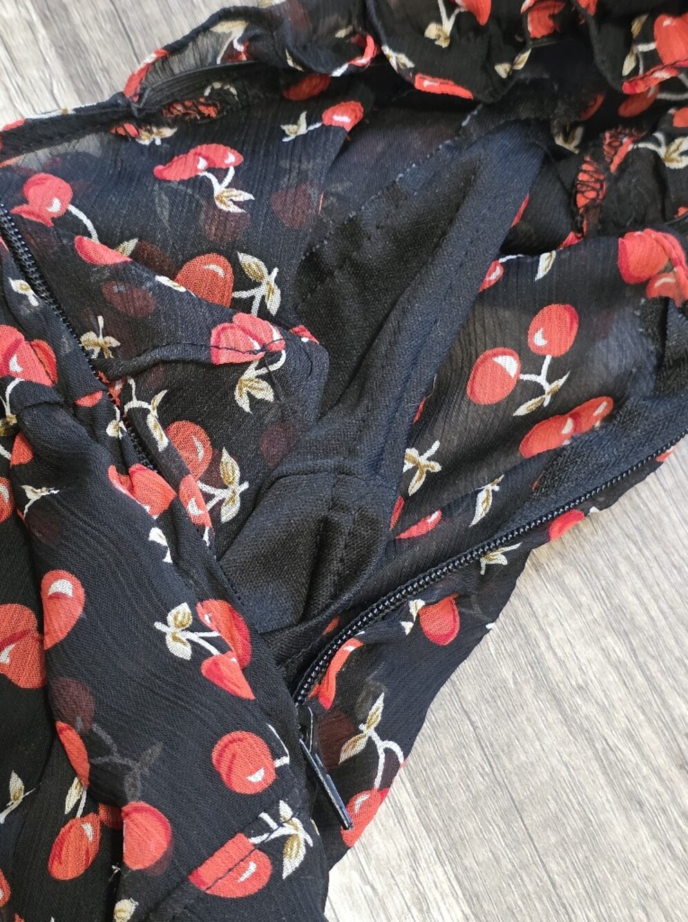 Vintage Rockabily Tripp Goth Black Cherry Print Short Sleeve Dress 90s Pinup - Picture 5 of 9